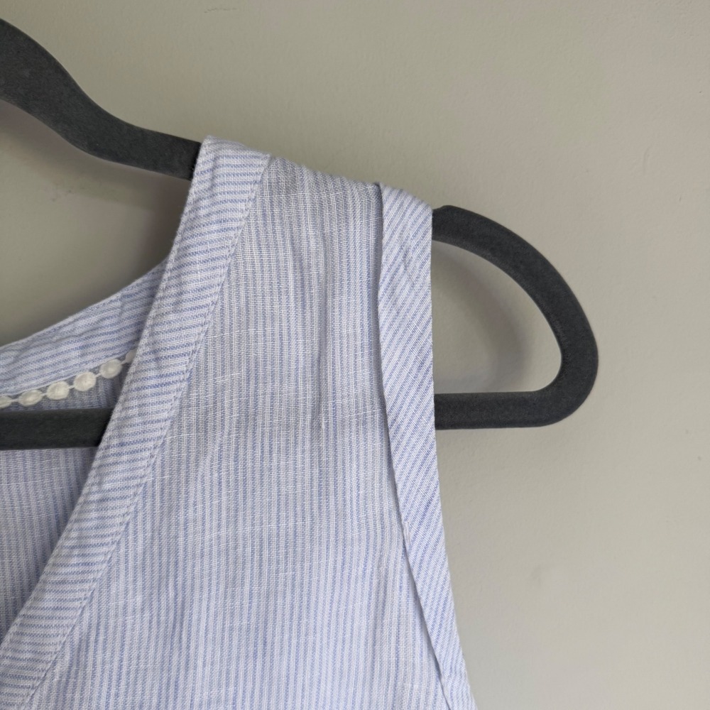 Lucky Brand 100% Linen Dress Blue Striped Tiered Skirt V-Neck Sleeveless Beachy - Picture 5 of 11